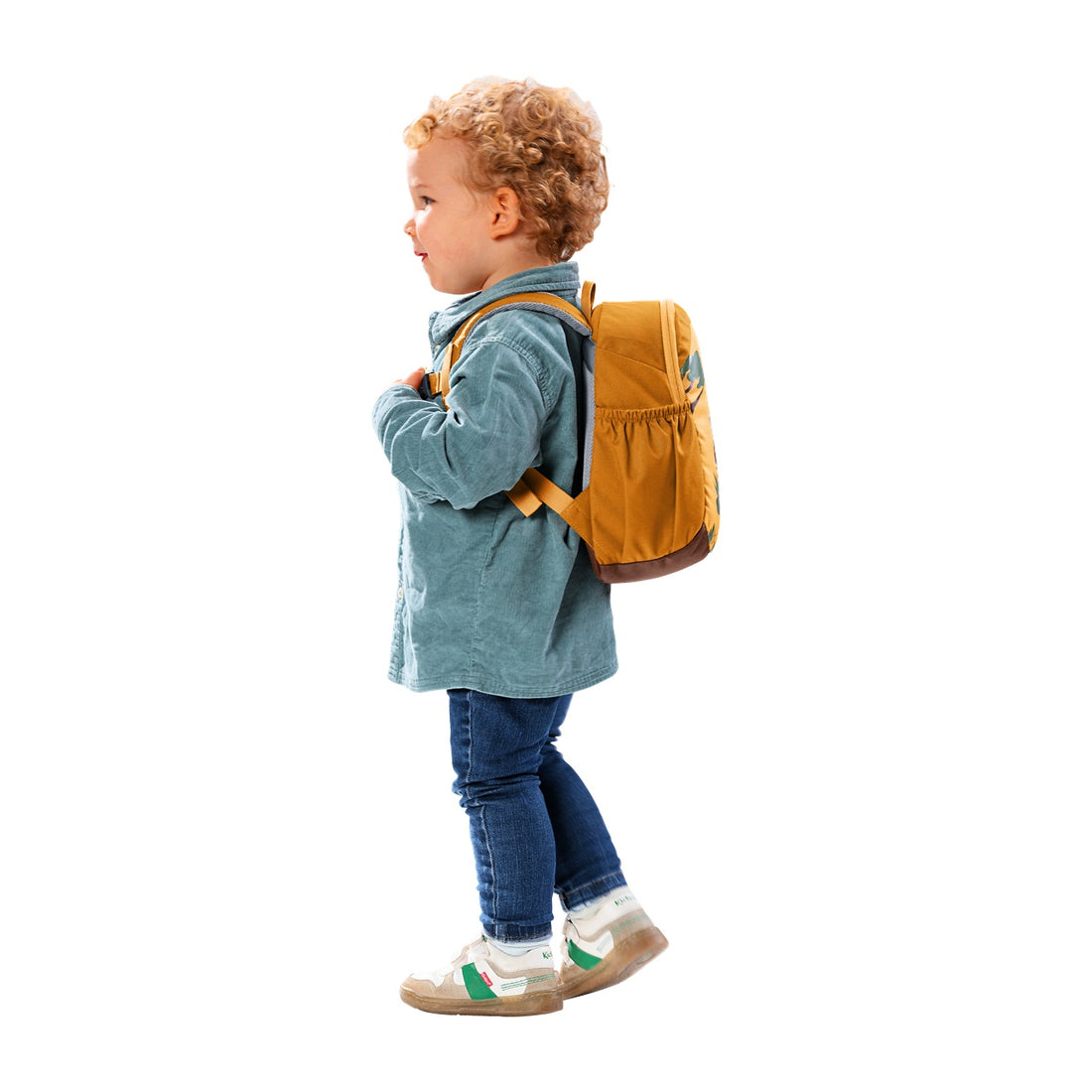 Deuter Pico Kids' Backpack in Amber Maple — child wearing backpack in side profile