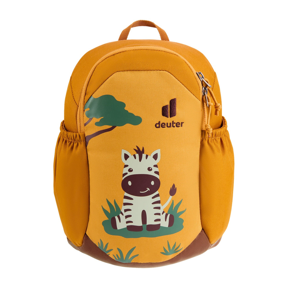 Deuter Pico Kids' Backpack in Amber Maple — straight front view with zebra graphic