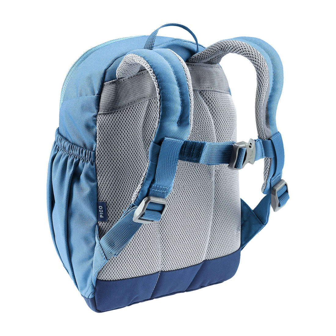 Deuter Pico Kids' Backpack in Aqua Wave — rear three-quarter view showing back panel and sternum strap