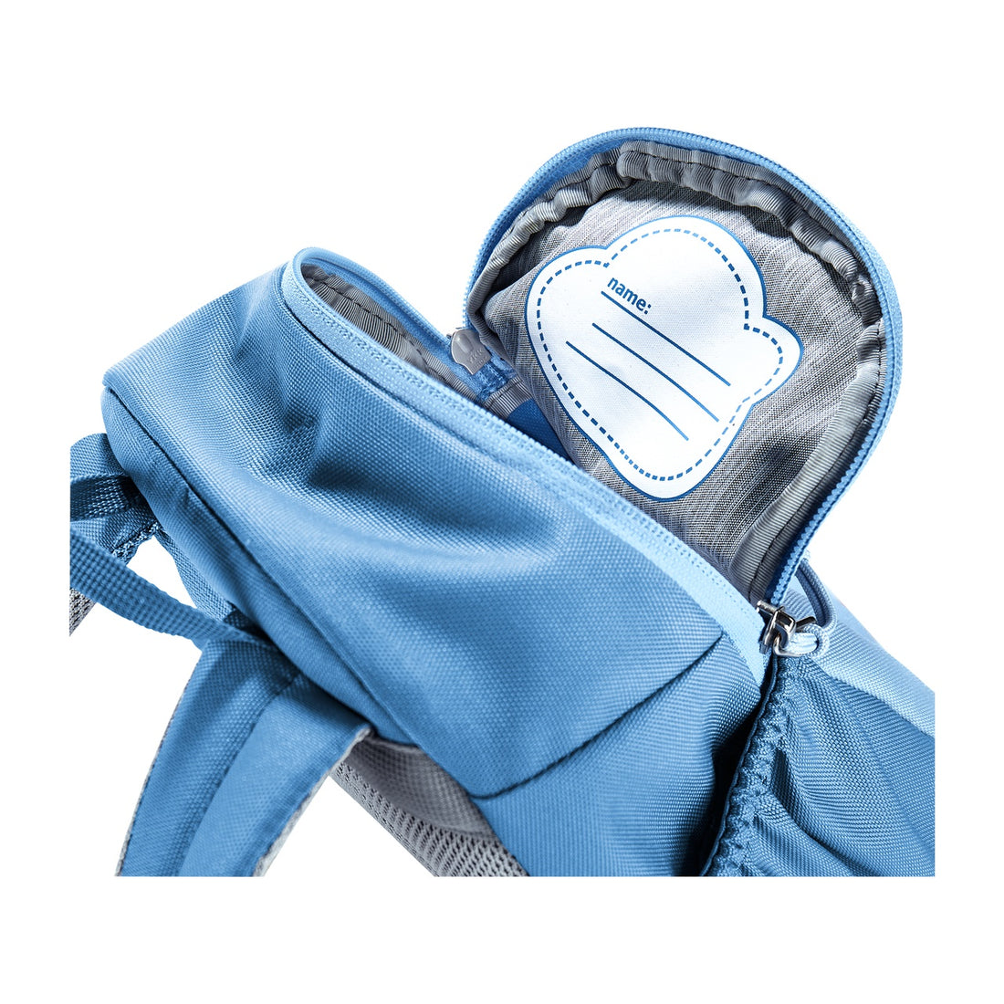 Deuter Pico Kids' Backpack in Aqua Wave — open main compartment with interior name panel