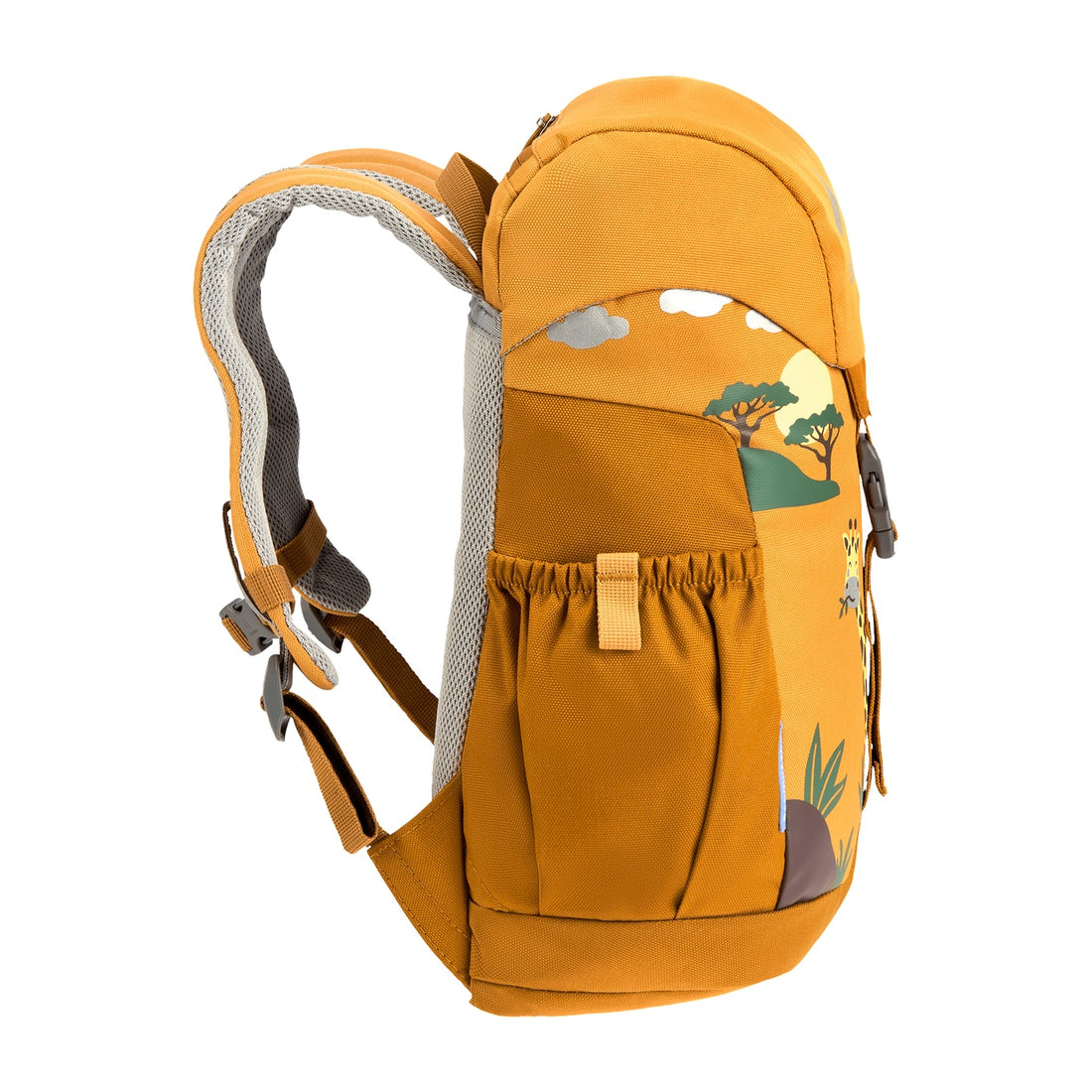 Deuter Schmusebär Kids' Backpack in Amber Maple — right-side view showing elastic side pocket