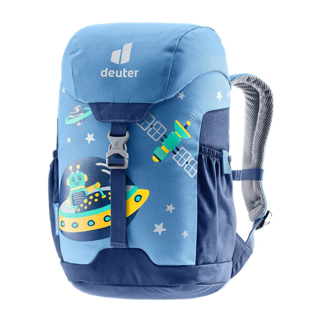 Deuter Schmusebär Kids' Backpack in Wave Nightblue — front three-quarter view with illustrated front panel