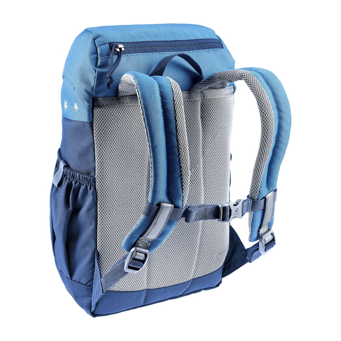 Deuter Schmusebär Kids' Backpack in Wave Nightblue — rear three-quarter view showing back panel and sternum strap