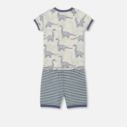 Deuxpardeux Organic Cotton Two Piece Short Pajama Set Heather Beige Printed Dinosaurs