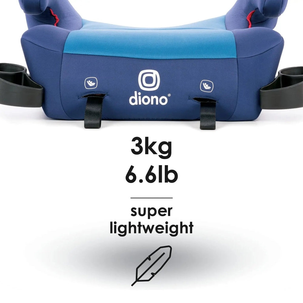 Diono Solana 2 booster seat in blue with built-in LATCH, ultra lightweight at 3kg (6.6lb).