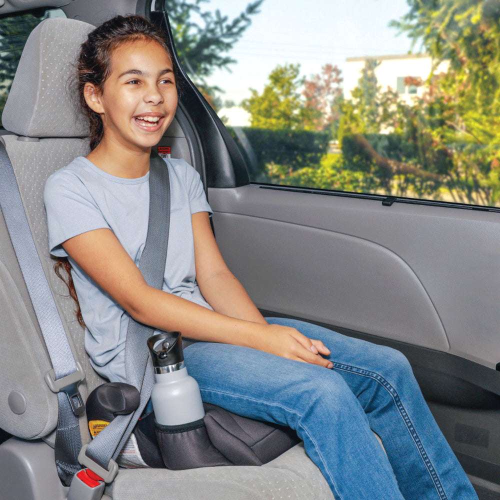 Diono Solana backless booster car seat with cup holder in gray fabric
