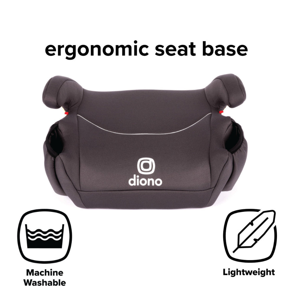 Diono Solana backless booster seat, dark gray fabric with ergonomic base; lightweight and machine washable