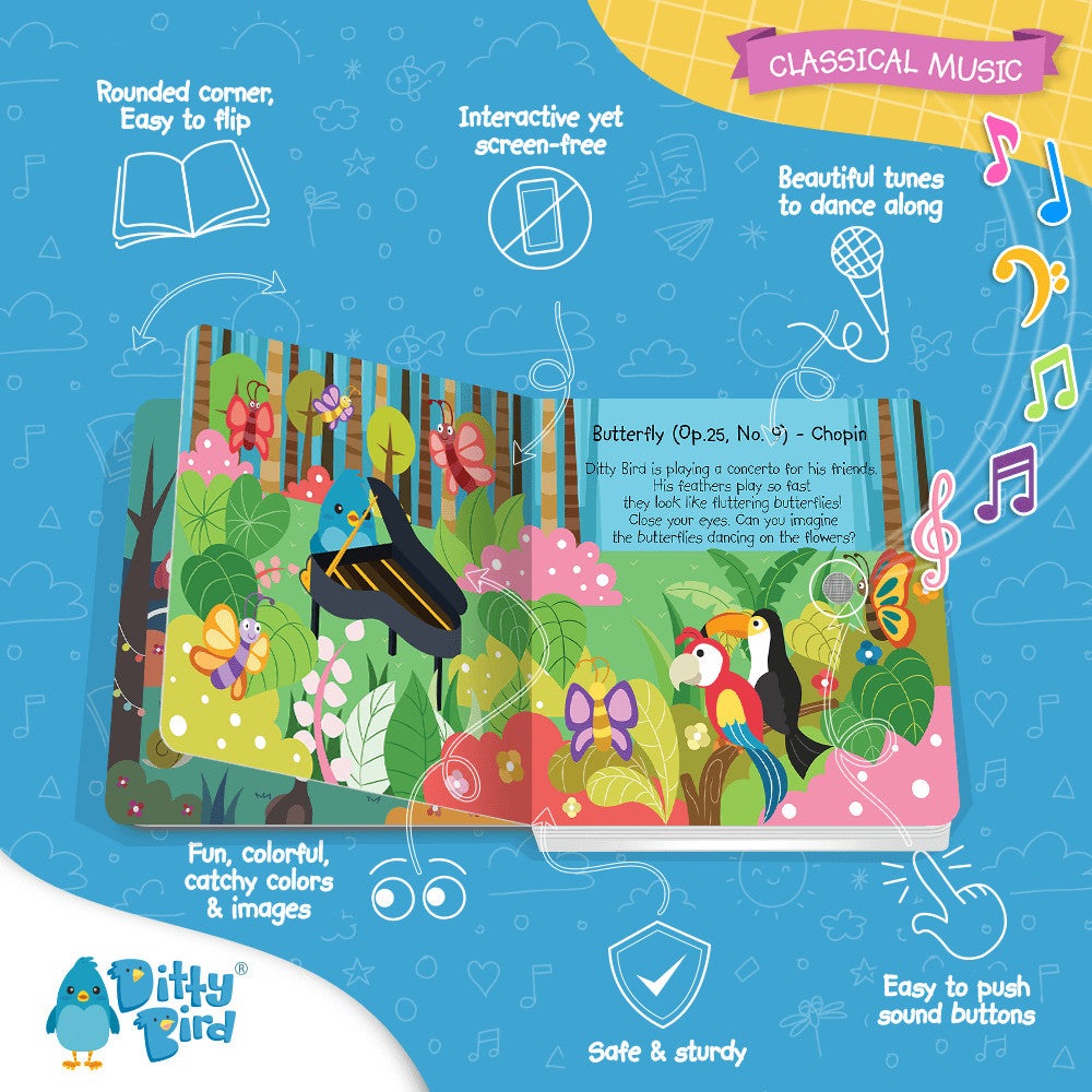 Ditty Bird Sound Book Classical Music toy; colorful, educational sound book for babies by Ditty Bird