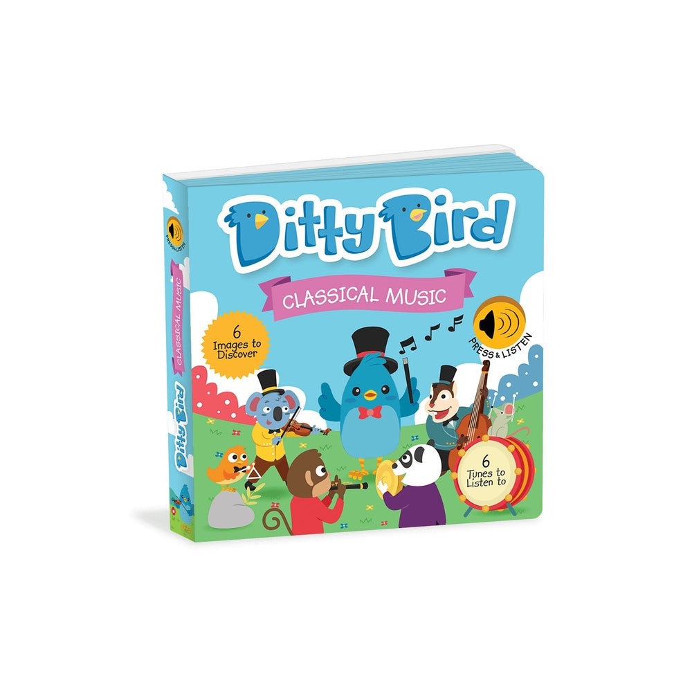 Ditty Bird Classical Music sound book, blue cover with cartoon birds, 6 tunes to listen to