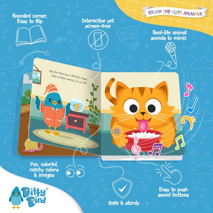 Ditty Bird Sound Book Touch The Cute Animals USB-C Rechargeable; bright interactive pages show animals singing with touch sounds.