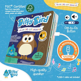 Ditty Bird Sound Book Touch The Cute Animals USB-C Rechargeable