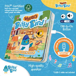 Ditty Bird Sound Book Where's Ditty Bird USB-C Rechargeable