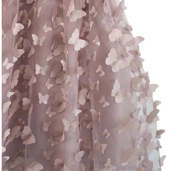 Dolly By Le Petit Tom Allover Butterflies Tutu Dress Mauve Pink with soft tulle butterfly appliques.