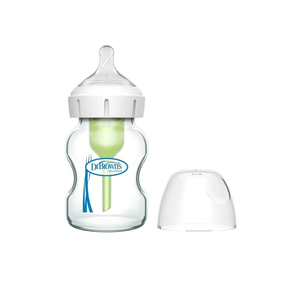 DR. BROWN'S Dr. Brown's Glass Wide-Neck Anti-colic Options+ Baby Bottle 5oz/150ml with internal green vent tube system and img 1/8