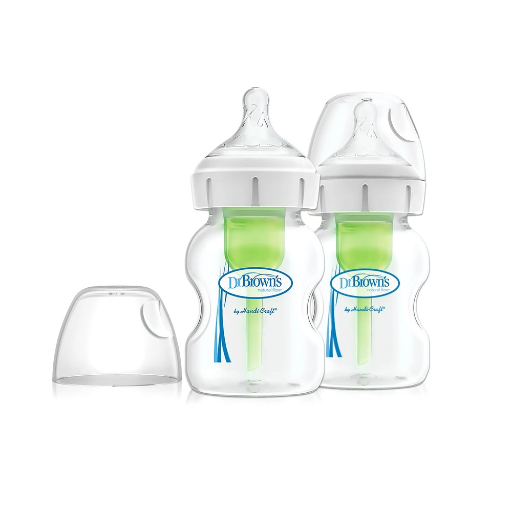 Dr. Brown's Glass Wide-Neck Anti-colic Options+ Baby Bottle in Clear with Green Vent System (set of 2)