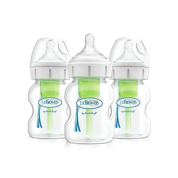 Dr. Brown's Wide-Neck Anti-colic Options+ Baby Bottle 5oz/150mL in Clear with Green Vent Insert