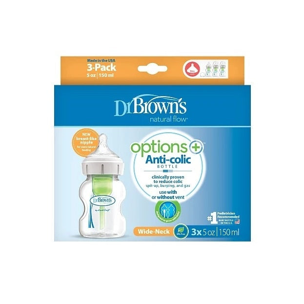 Dr. Brown's Options+ Wide-Neck Anti-colic Bottle in Clear with Green Vent Insert