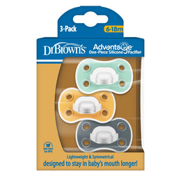 Dr. Brown's Advantage One-Piece Silicone Pacifiers 6–18 Months 3-Pack – Neutral