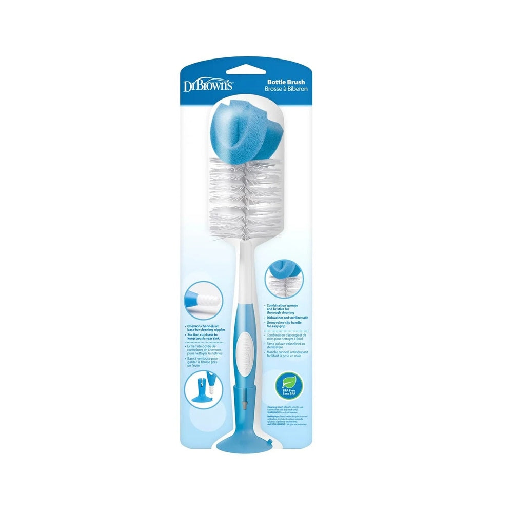 DR. BROWN'S Dr. Brown's Natural Flow Baby Bottle Brush with blue sponge top and suction cup base img 6/13