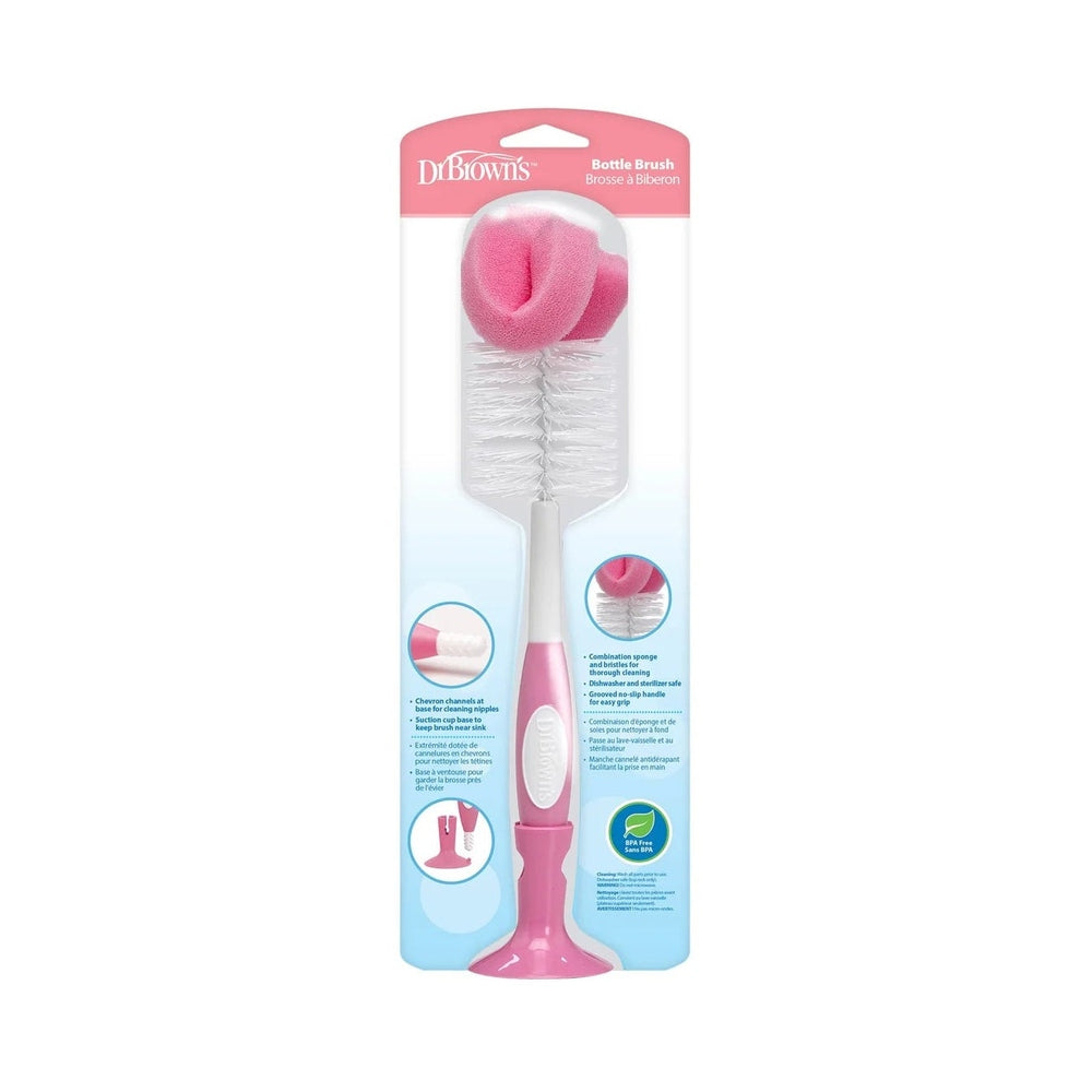 DR. BROWN'S Dr. Brown's Natural Flow Baby Bottle Brush with pink sponge tip and suction cup base img 8/13