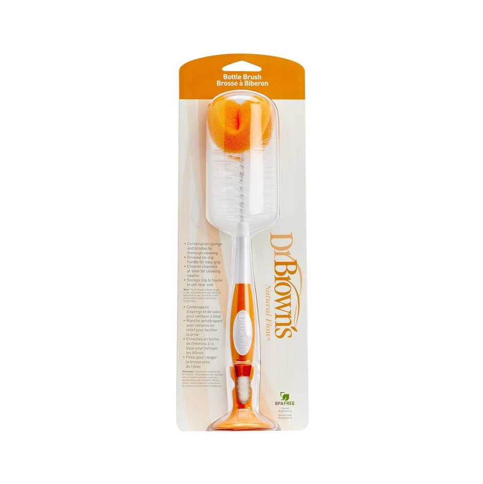 DR. BROWN'S Dr. Brown's Natural Flow Baby Bottle Brush with orange sponge tip and ergonomic curved handle img 12/13