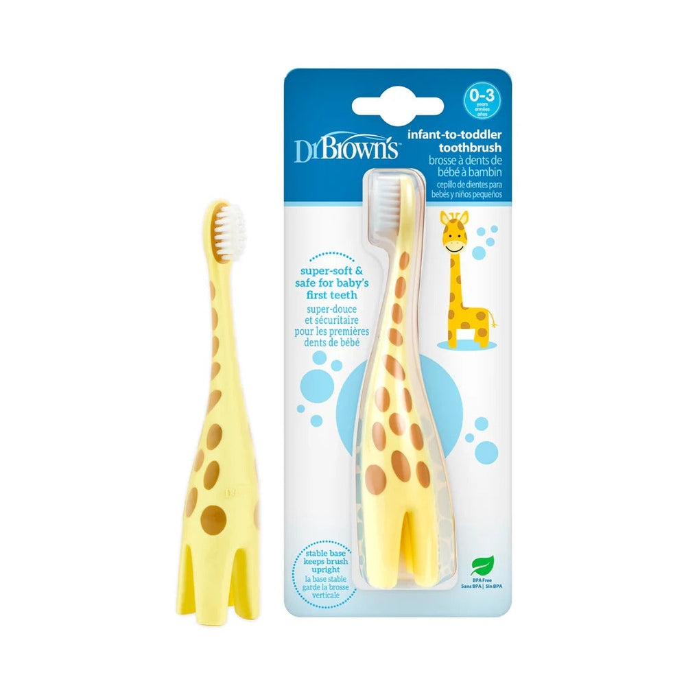 DR. BROWN'S Dr. Brown's Infant-to-Toddler Toothbrush 1-Pack Giraffe-shaped with spots and four-leg stable standing base img 9/10