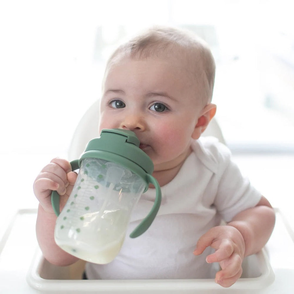 DR. BROWN'S Dr. Brown's Milestones Baby's First Straw Cup 9oz/270ml Polka dot pattern with dual curved handles img 1/14