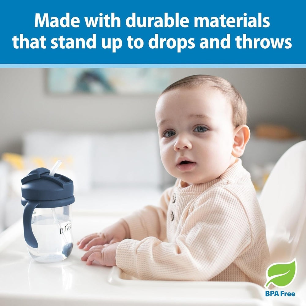 DR. BROWN'S Dr. Brown's Milestones Baby's First Straw Cup 9oz/270ml with dual handles and flip-top spout cover img 3/14