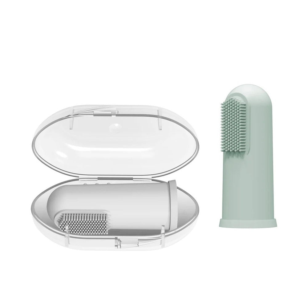 DR. BROWN'S Dr. Brown's Silicone Finger Toothbrush and Storage Case 2-Pack mint green with soft bristles in clear oval case img 5/5