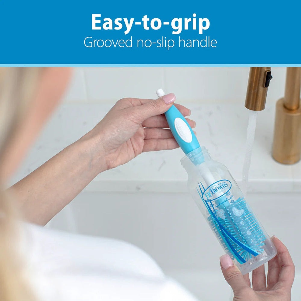 DR. BROWN'S Dr. Brown's Soft Touch Bottle Brush grooved handle with white oval grip and clear storage case img 2/5