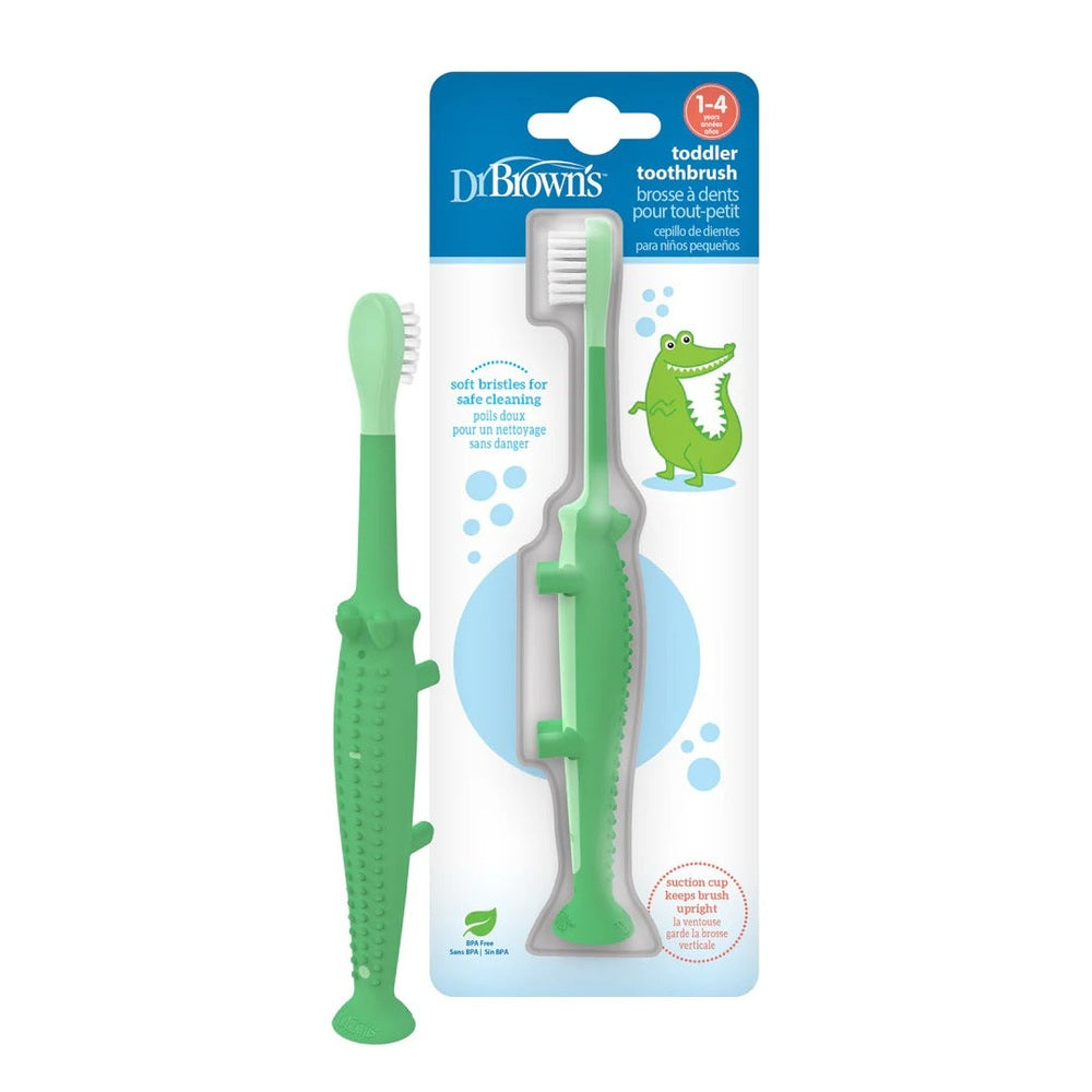 DR. BROWN'S Dr. Brown's Toddler Toothbrush 1-Pack crocodile-shaped handle with legs and suction cup base img 2/9