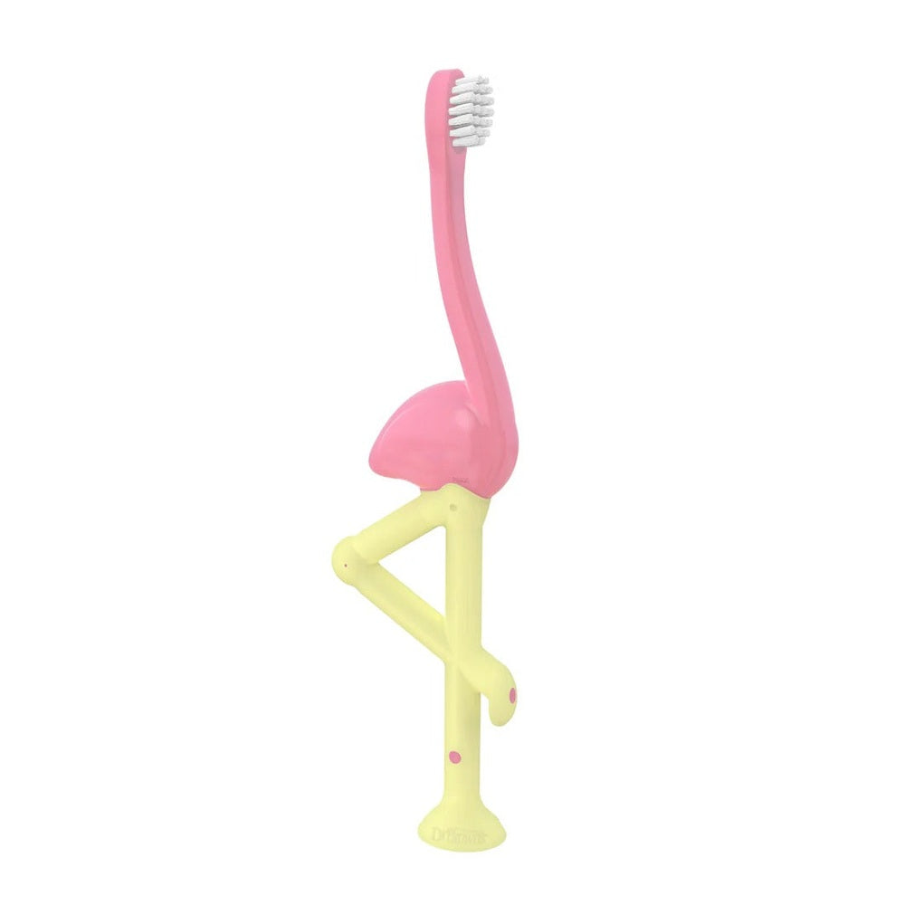 DR. BROWN'S Dr. Brown's Toddler Toothbrush 1-Pack flamingo-shaped with self-standing triangular leg base img 7/9