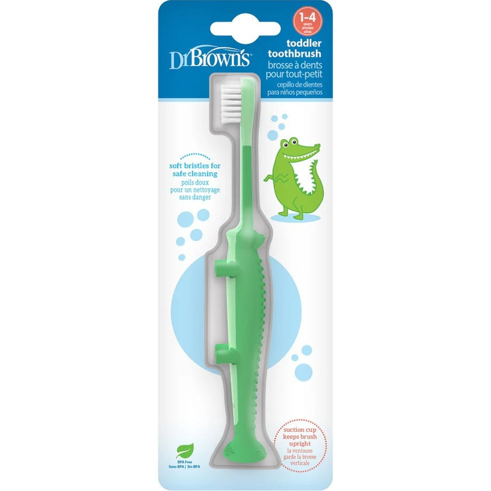 DR. BROWN'S Dr. Brown's Toddler Toothbrush 1-Pack crocodile-shaped handle with suction cup base img 9/9