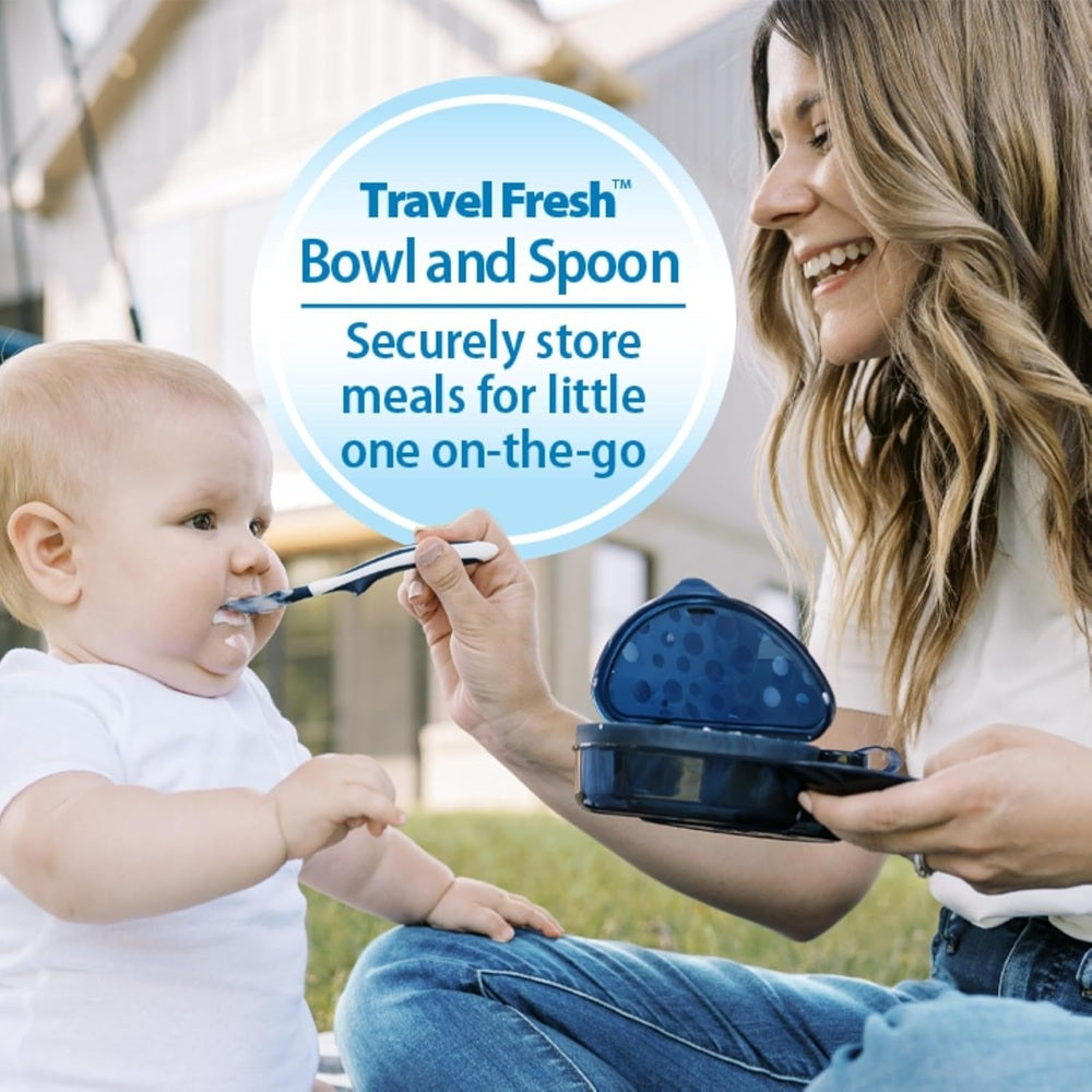 DR. BROWN'S Dr. Brown's Travel Fresh Bowl & Spoon Combo with navy polka dot carrying case and matching spoon img 5/6