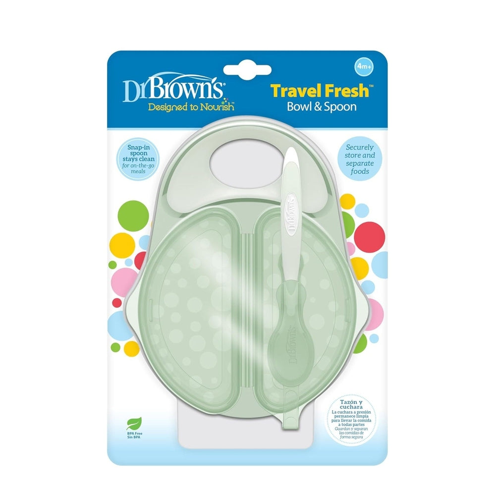 DR. BROWN'S Dr. Brown's Travel Fresh Bowl & Spoon Combo Two-compartment mint green with polka dots and snap-in holder img 6/6