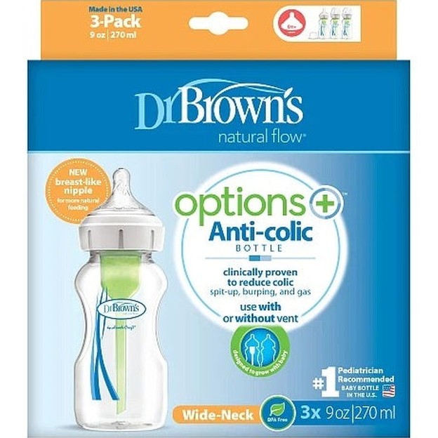 Dr. Brown's Wide-Neck Anti-colic Options+ Bottle in Clear 9oz/270ml