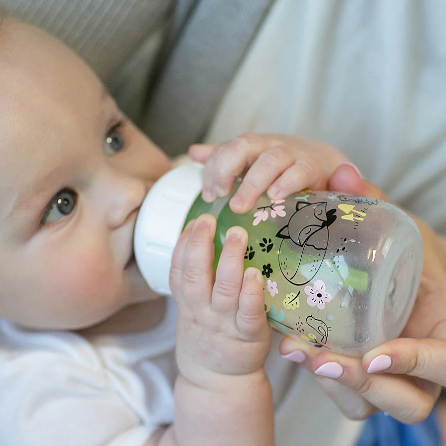 DR. BROWN'S Dr. Brown's Wide Neck Anti-Colic Options Bottle 2-Pack 5 oz/150 ml decorated with animal and floral prints, green grip img 5/8