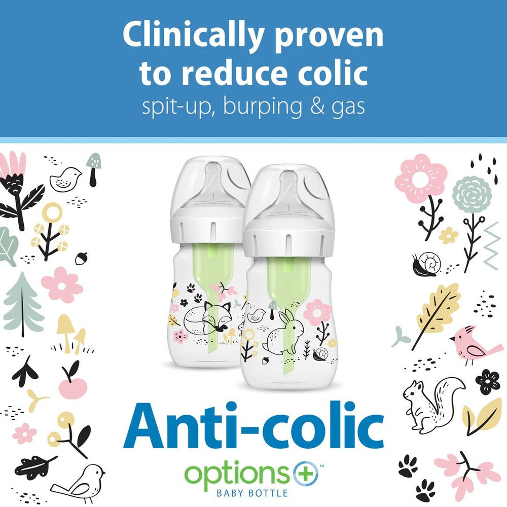 DR. BROWN'S Dr. Brown's Wide Neck Anti-Colic Options Bottle 2-Pack 5 oz/150 ml Woodland animal illustrations with green liquid img 6/8