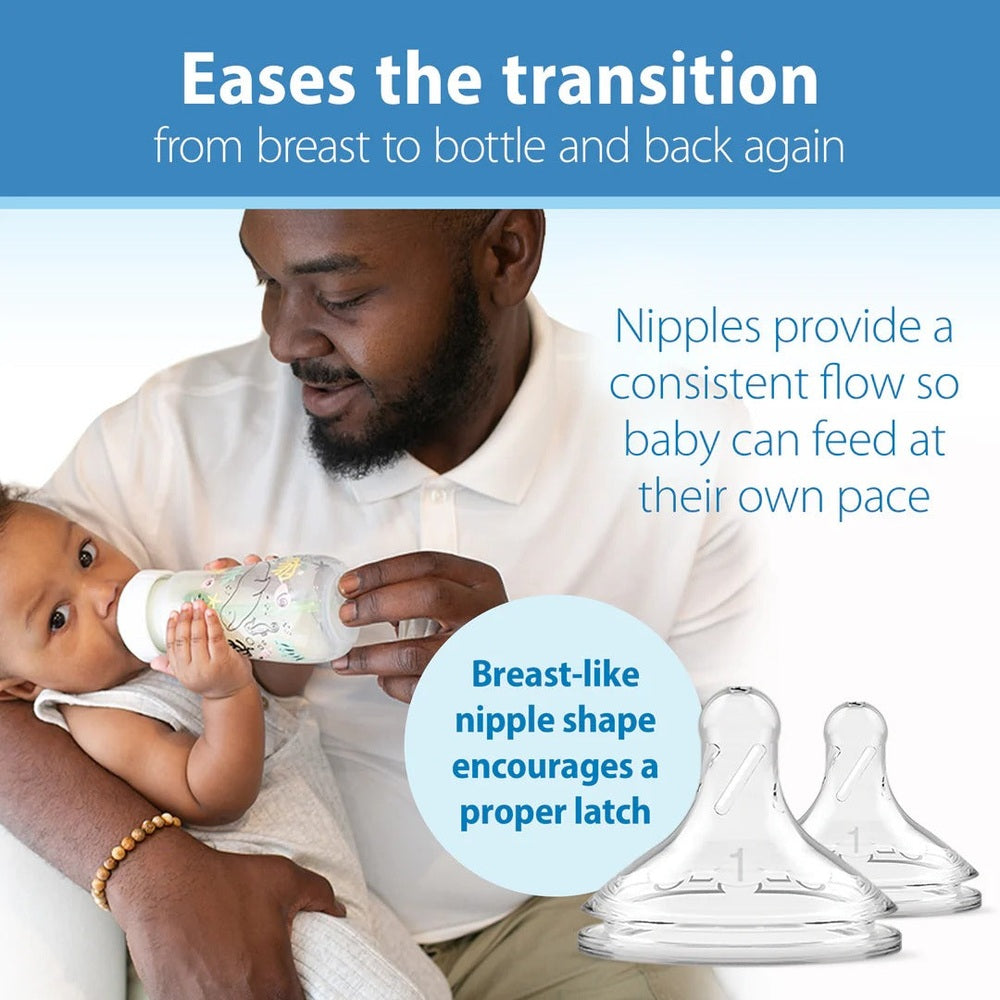 DR. BROWN'S Dr. Brown's Wide Neck Anti-Colic Options Bottle 2-Pack 9 oz/270 ml Transparent silicone nipples with breast-like shape img 5/10