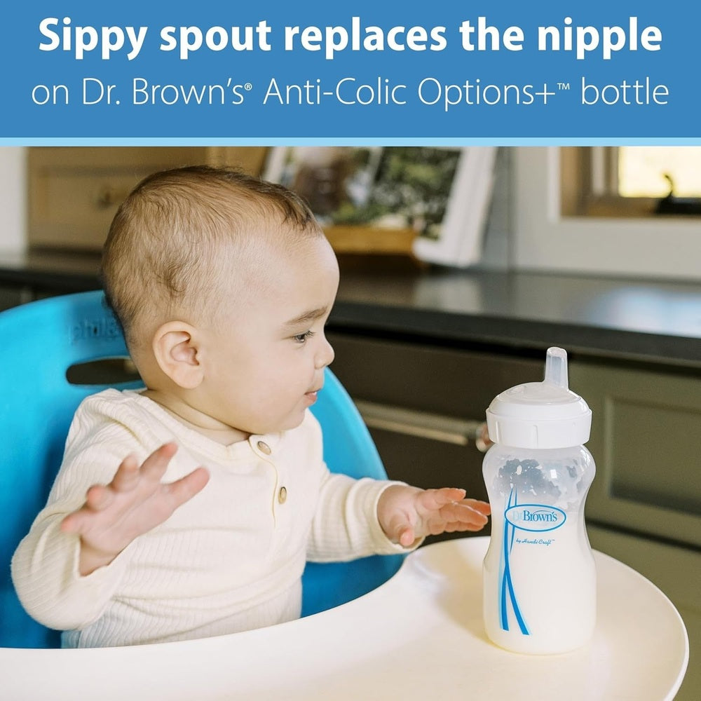 Dr. Brown's Wide-Neck Options+ Silicone Baby Bottle Sippy Spout 2-Pack in Clear with Blue Accents