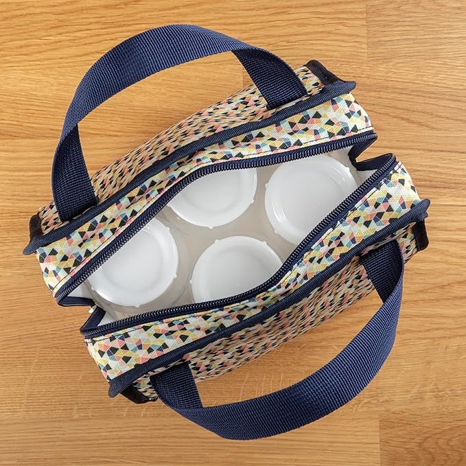 Dr. Brown's Wide Neck Storage Travel Caps 2-Pack in White inside a patterned zip-top bag