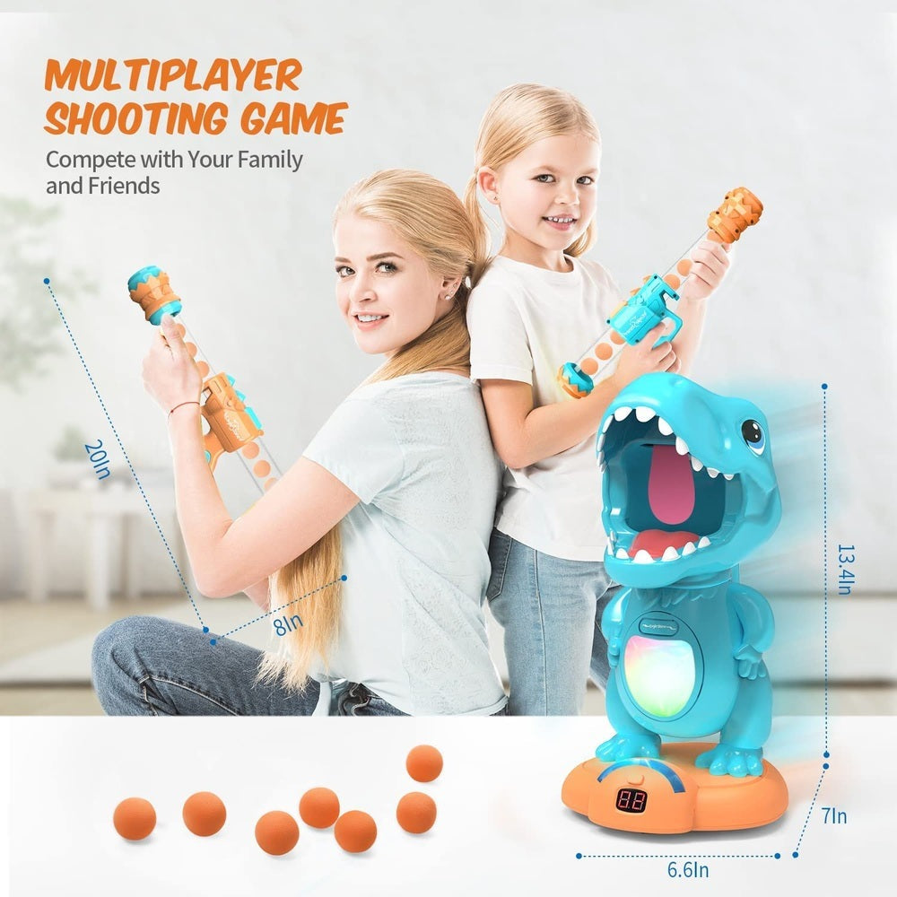 Eagle Stone Dinosaur Shooting Game Toy Kit; blue dinosaur shooter with orange darts and LED score display