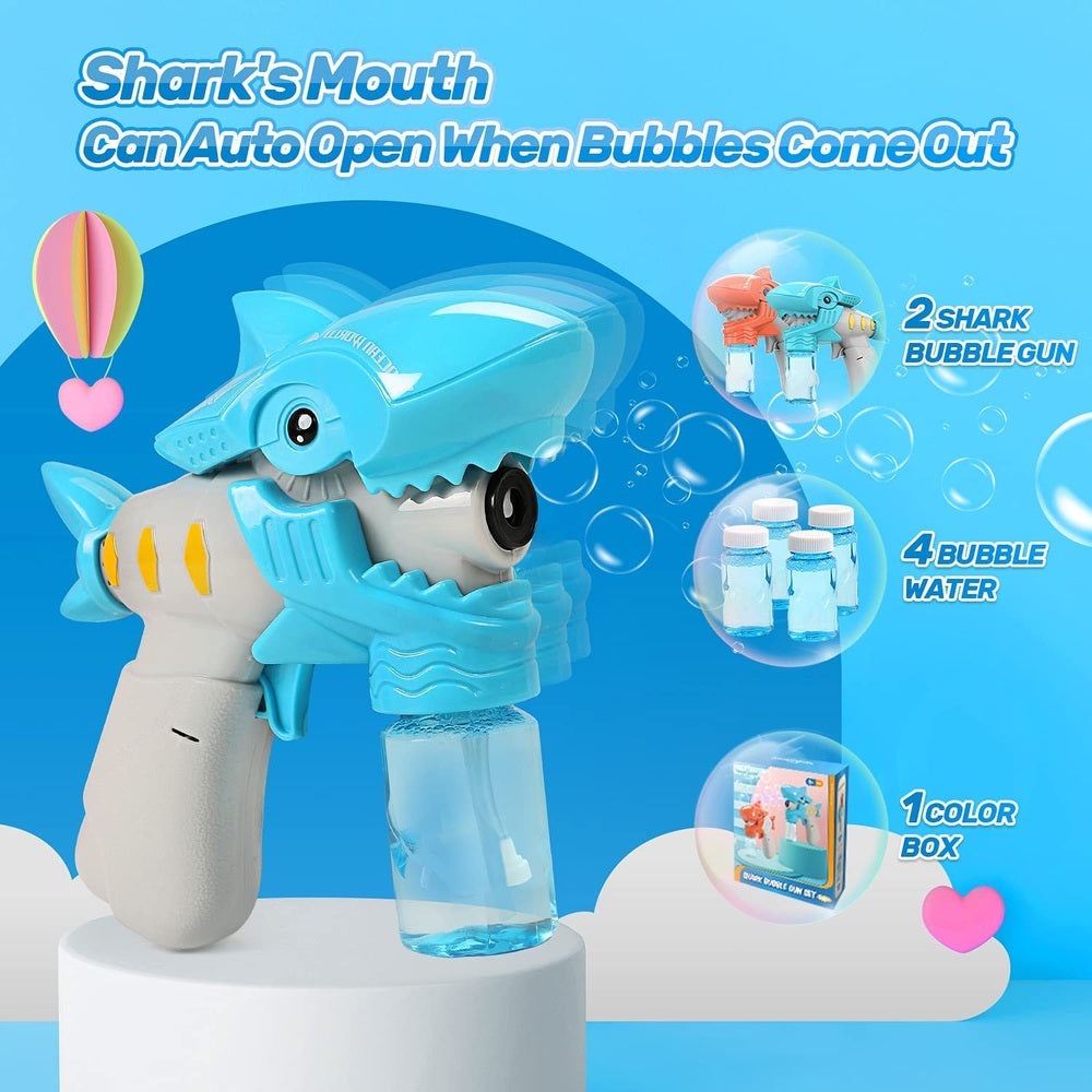 Eagle Stone Shark Bubble Gun 2-pack for kids, blue toy with 4 bubble water bottles
