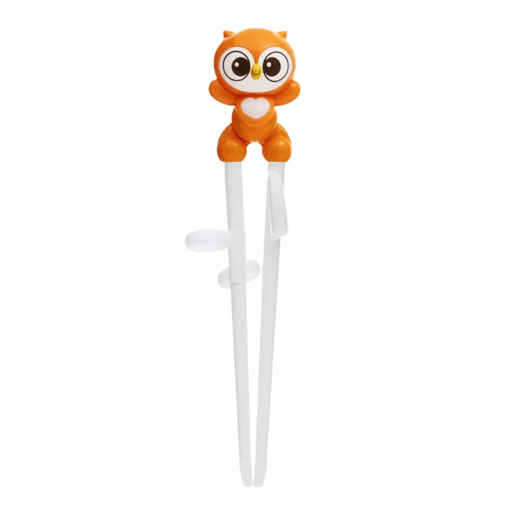 Edison Chopsticks (Right Handed) orange owl trainer perched on white chopsticks, guiding beginners.