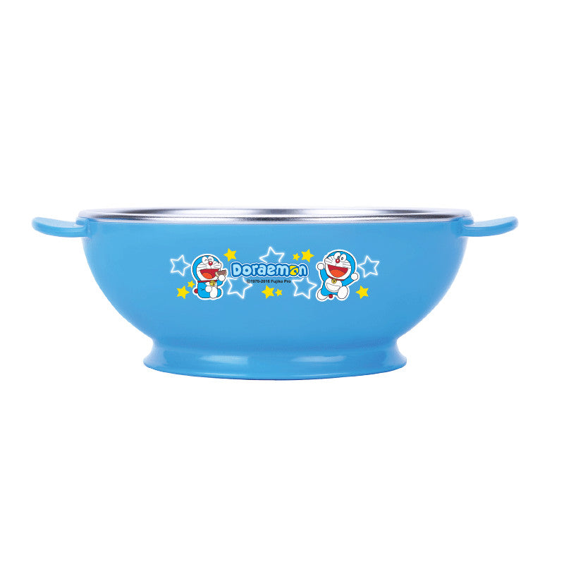 Edison Doraemon non-slip stainless soup bowl, blue with Doraemon characters and star motifs