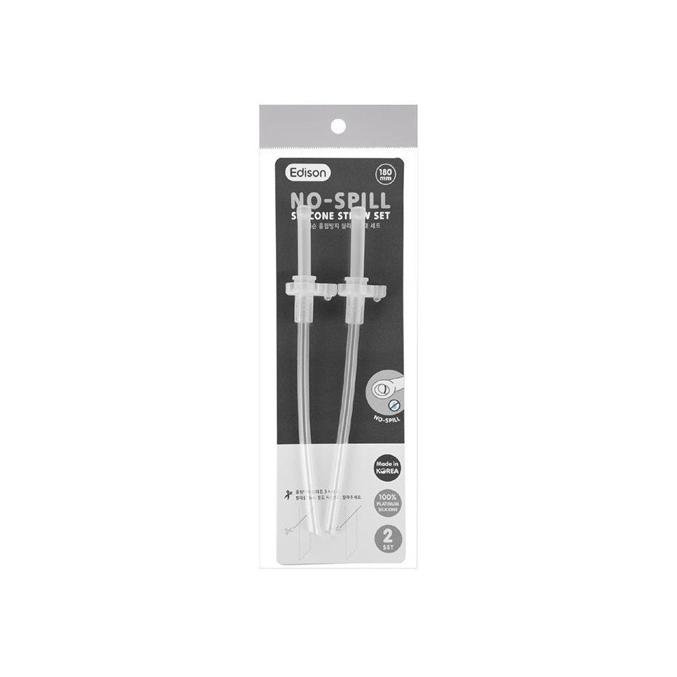 Edison No-Spill silicone straw set, 2-pack, 180mm for baby feeding