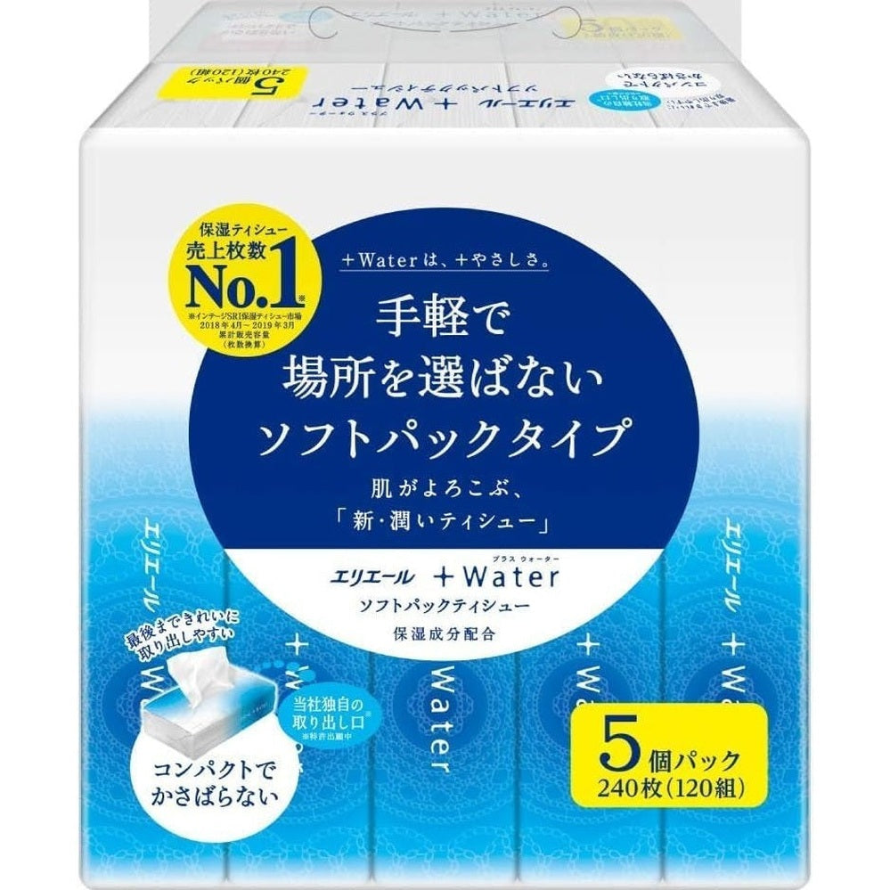 ELLEALR Elleair Moisturizing Water Tissues 120 Sheet x 5pcs soft pack refills with pop-up dispensing opening img 1/3