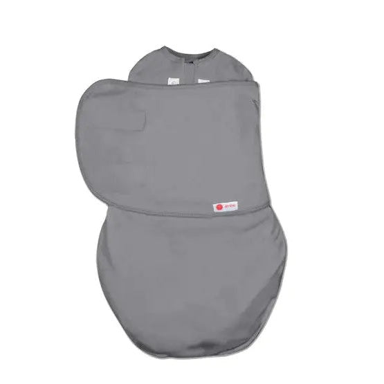 Embe Starter Swaddle in gray, infant wrap with secure wings; EMBE brand label visible.