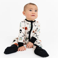 Emerson And Friends Hat Trick Hockey Bamboo Convertible Footie Romper Beige And Multi