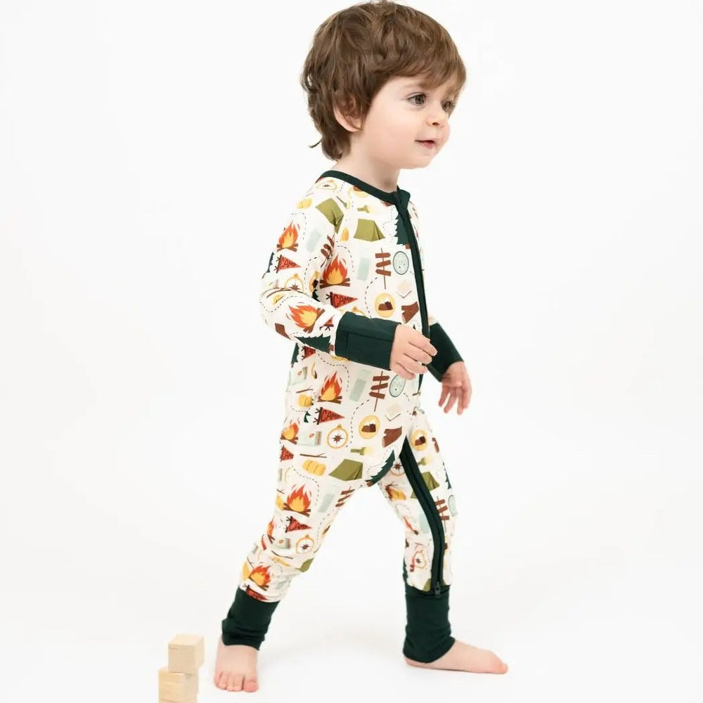 Emerson And Friends Camp Emerson Bamboo Convertible Baby Pajamas Green And Multi